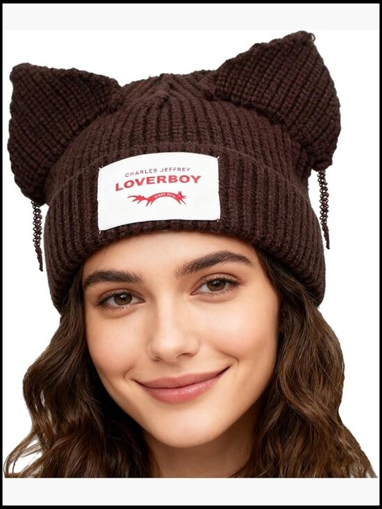Knitted Slouchy Beanie Hat with Cute Bunny Ears, Crochet  display picture 2